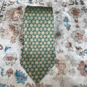 Hermes Green and Gold Silk Twill Tie